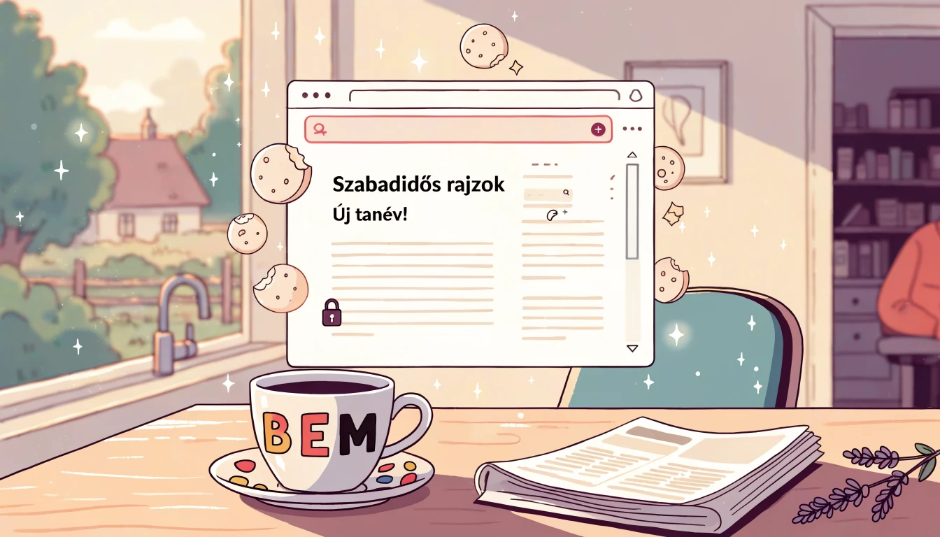 Böngésző sütikkel és lakat ikonnal az asztalon